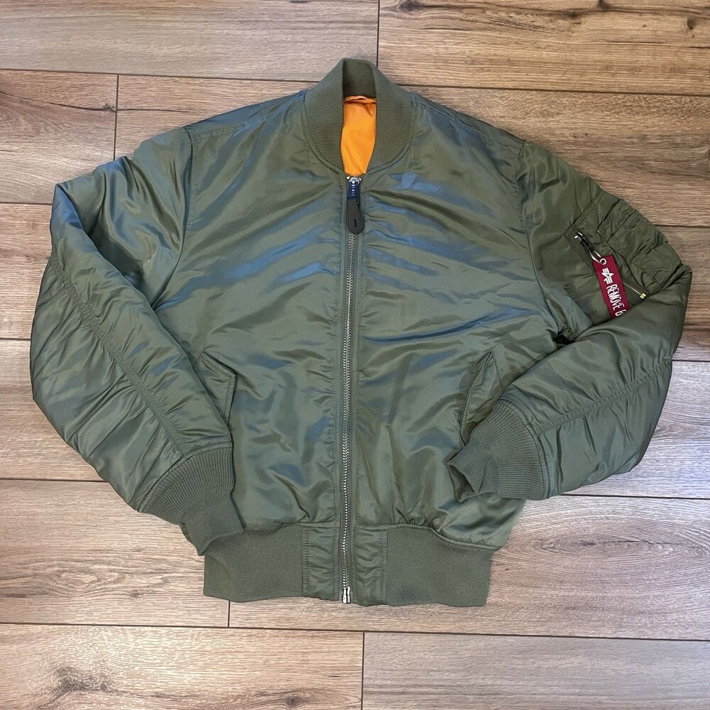 Alpha Industries MA-1 Flyer's Bomber Jacket Reversible Orange Green Full Zip S